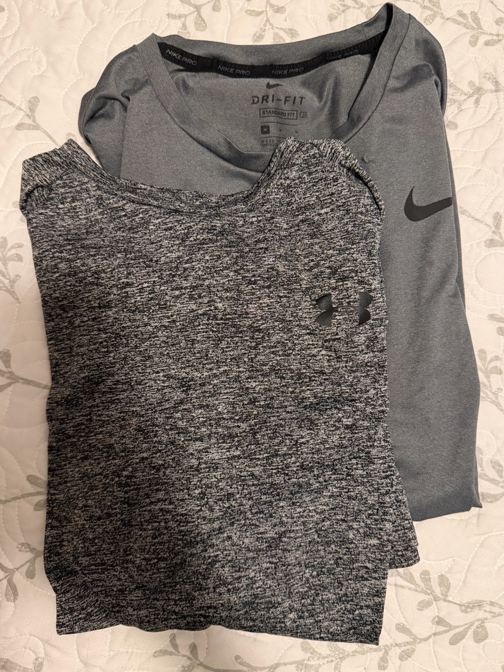2 Men’s Grey Athletic Tees (Nike & Under Armor)